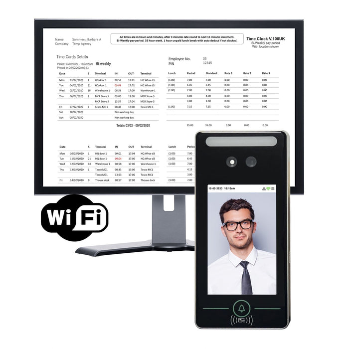 No Subscription - CLOUD software with Face, Palm & RFID Time Clock & WIFI (FE2083W3yr)
