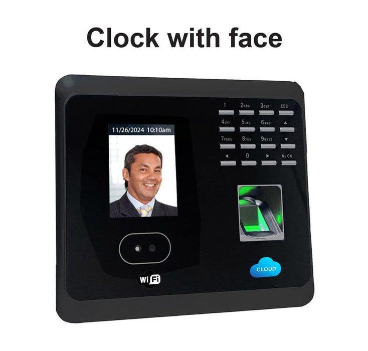 No Subscription - CLOUD software with Face, Finger & RFID Time Clock & WIFI (FE2000W3yr)